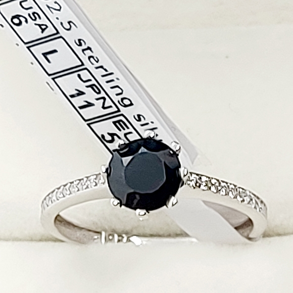 SAPPHIRE BLUE RING WITH CZ SIMULATED DIAMONDS, 925SS - Picture 2 of 6